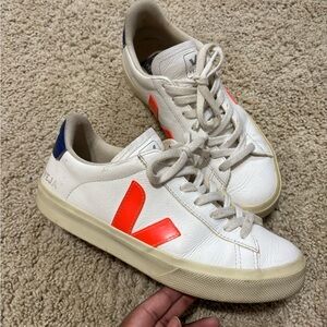 Veja White Sneakers with Bold Orange Accents